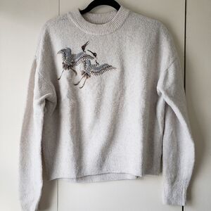 H&M Cream Sweater with Bird Embroidery